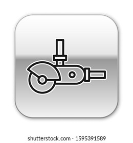 Black line Angle grinder icon isolated on white background. Silver square button. Vector Illustration
