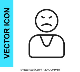 Black Line Angry Customer Icon Isolated On White Background.  Vector