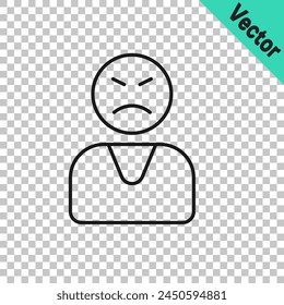 Black line Angry customer icon isolated on transparent background.  Vector