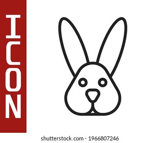 Black line Animal cruelty free with rabbit icon isolated Black line background.  Vector
