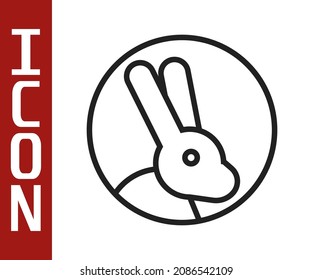 Black line Animal cruelty free with rabbit icon isolated on white background.  Vector