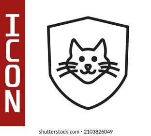 Black line Animal health insurance icon isolated on white background. Pet protection concept. Dog or cat paw print.  Vector