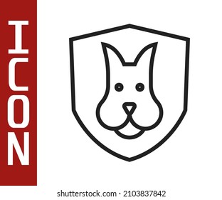Black line Animal health insurance icon isolated on white background. Pet protection concept. Dog or cat paw print.  Vector