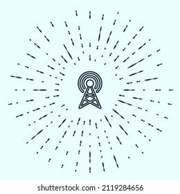 Black line Antenna icon isolated on grey background. Radio antenna wireless. Technology and network signal radio antenna. Abstract circle random dots. Vector
