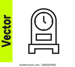 Black line Antique clock icon isolated on white background.  Vector