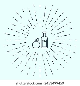Black line Apple cider bottle icon isolated on grey background. Beverage glass bottle. Abstract circle random dots. Vector