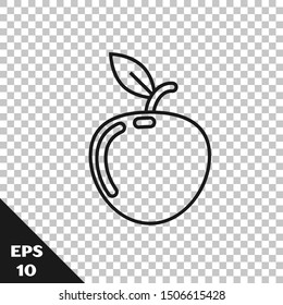 Black line Apple icon isolated on transparent background. Fruit with leaf symbol.  Vector Illustration