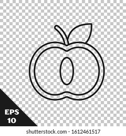 Black line Apple icon isolated on transparent background. Fruit with leaf symbol.  Vector Illustration