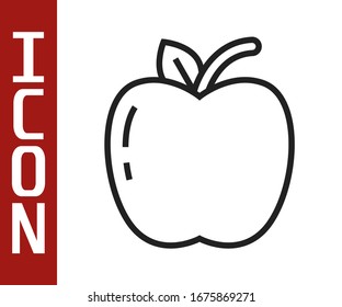Black line Apple icon isolated on white background. Fruit with leaf symbol.  Vector Illustration
