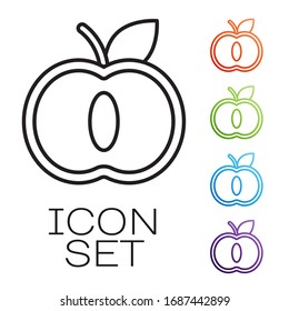 Icono de la línea negra de Apple aislado en fondo blanco. Fruta con símbolo de hoja. Establecer iconos coloridos. Ilustración vectorial