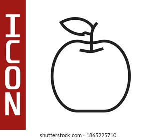 Schwarze Linie Apfelsymbol einzeln auf weißem Hintergrund. Früchte mit Blattsymbol.  Vektorgrafik