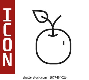 Black line Apple icon isolated on white background. Fruit with leaf symbol.  Vector