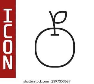 Icono de Apple de línea negra aislado en fondo blanco. Fruta con símbolo de hoja.  Ilustración vectorial
