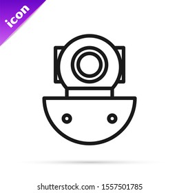 Black line Aqualung icon isolated on white background. Diving helmet. Diving underwater equipment.  Vector Illustration