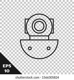 Black line Aqualung icon isolated on transparent background. Diving helmet. Diving underwater equipment.  Vector Illustration