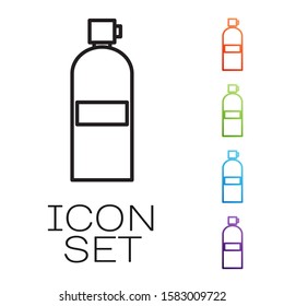 Black line Aqualung icon isolated on white background. Oxygen tank for diver. Diving equipment. Extreme sport. Diving underwater equipment. Set icons colorful. Vector Illustration