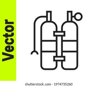 Black line Aqualung icon isolated on white background. Oxygen tank for diver. Diving equipment. Extreme sport. Sport equipment.  Vector