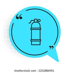 Black line Aqualung icon isolated on white background. Oxygen tank for diver. Diving equipment. Extreme sport. Sport equipment. Blue speech bubble symbol. Vector Illustration