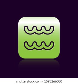 Black line Aquarius zodiac sign icon isolated on black background. Astrological horoscope collection. Green square button. Vector Illustration
