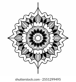 Black line ar flower on white background 