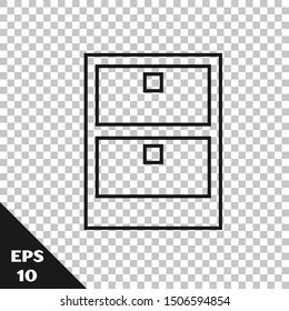 Black line Archive papers drawer icon isolated on transparent background. Drawer with documents. File cabinet drawer. Office furniture.  Vector Illustration
