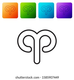 Black line Aries zodiac sign icon isolated on white background. Astrological horoscope collection. Set icons in color square buttons. Vector Illustration