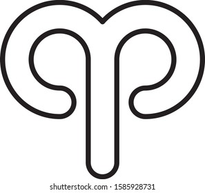 Black line Aries zodiac sign icon isolated on white background. Astrological horoscope collection.  Vector Illustration