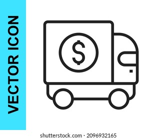 Black line Armored truck icon isolated on white background.  Vector