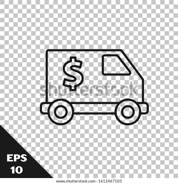 Black line Armored truck icon isolated on\
transparent background.  Vector\
Illustration