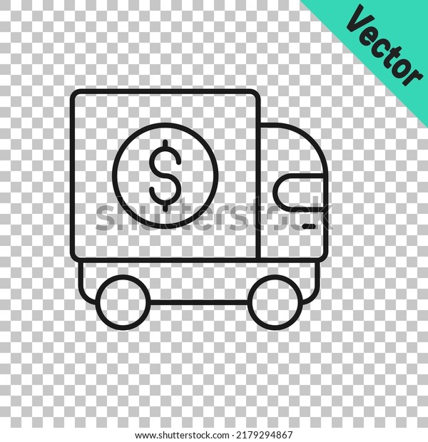 Black line Armored truck icon isolated on\
transparent background. \
Vector