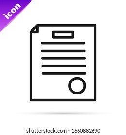 Black line The arrest warrant icon isolated on white background. Warrant, police report, subpoena. Justice concept.  Vector Illustration