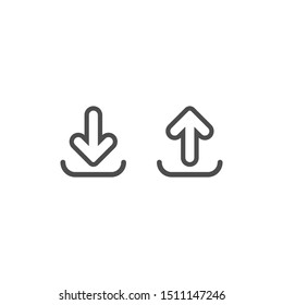 black line arrow up in box and arrow down in box. flat icon isolated on white. point down button. south sign. Upload icons set. Upgrade. download, share