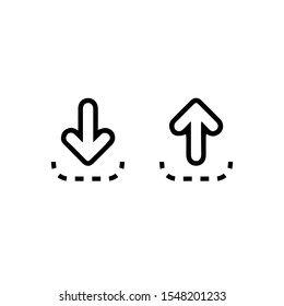 black line arrow up in box and arrow down in box. flat icon isolated on white. point down button. south sign. Upload icons set. Upgrade. download, share