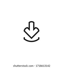 icono de flecha de línea negra hacia abajo.  signo de descarga plana aislado en blanco. botón abajo. signo sur.