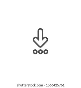 black line arrow down with three dots icon.  flat download sign isolated on white. point down button. south sign.