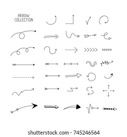 black line arrow hand drawn illustrations. vector doodle design 
