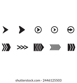 Black line Arrow Set on White Background. Isolated vector Arrows collection. Cursor Icon symbol. flat sign Pointers Collection. Back, Next Web Page Sign.
