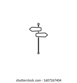 Black line arrow signpost, pole pointer. Street or road sign isolated on white background. Vector flat illustration isolated on white