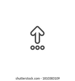 black line arrow up with three dots icon. Isolated on white. Upload icon.  Upgrade sign. North pointing arrow.