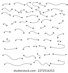 black line  arrows Collection  drawn arrows. Set simple arrows isolated on white background. Arrow mark icons. Arrow paint - stock vector.