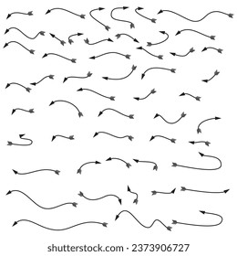 black line  arrows Collection  drawn arrows. Set simple arrows isolated on white background. Arrow mark icons. Arrow paint - stock vector.