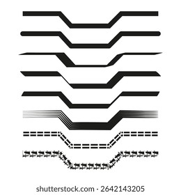 Black line arrows. Parallel motion direction. Minimal graphic pointer. Vector stripe illusion.
