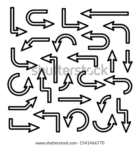 Black Line Arrows Set on White Background. Arrow, Cursor Outline Icon. Vector Pointers Collection. Back, Next Web Page Sign. 