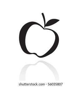 Black Line Art Apple Isolated On White