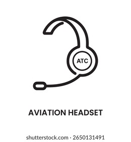 Black Line Art Aviation Headset A T C Icon air traffic control