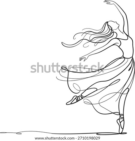 Black line art of a ballet dancer in motion dancing
