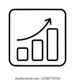 Gráfico de barra de arte de linha preta mostrando aumento com seta