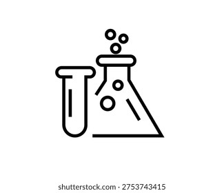 Black line art of a beaker and test tube on white background with bubbles
