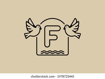 Black line art of birds with F initial letter design