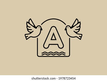 Black line art of birds with A initial letter design